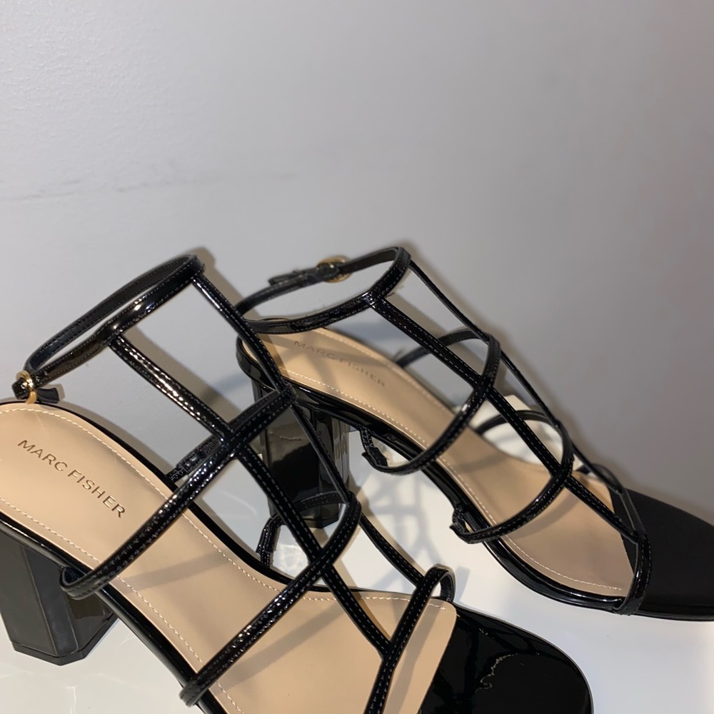 Marc Fisher Black Strappy Block Heels